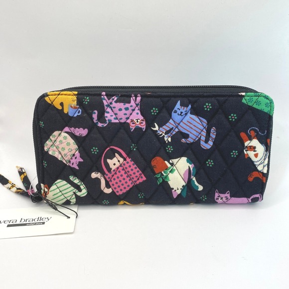 Vera Bradley Handbags - Vera Bradley Herding Cats Essential Continental Wallet Women Black Quilted NWT